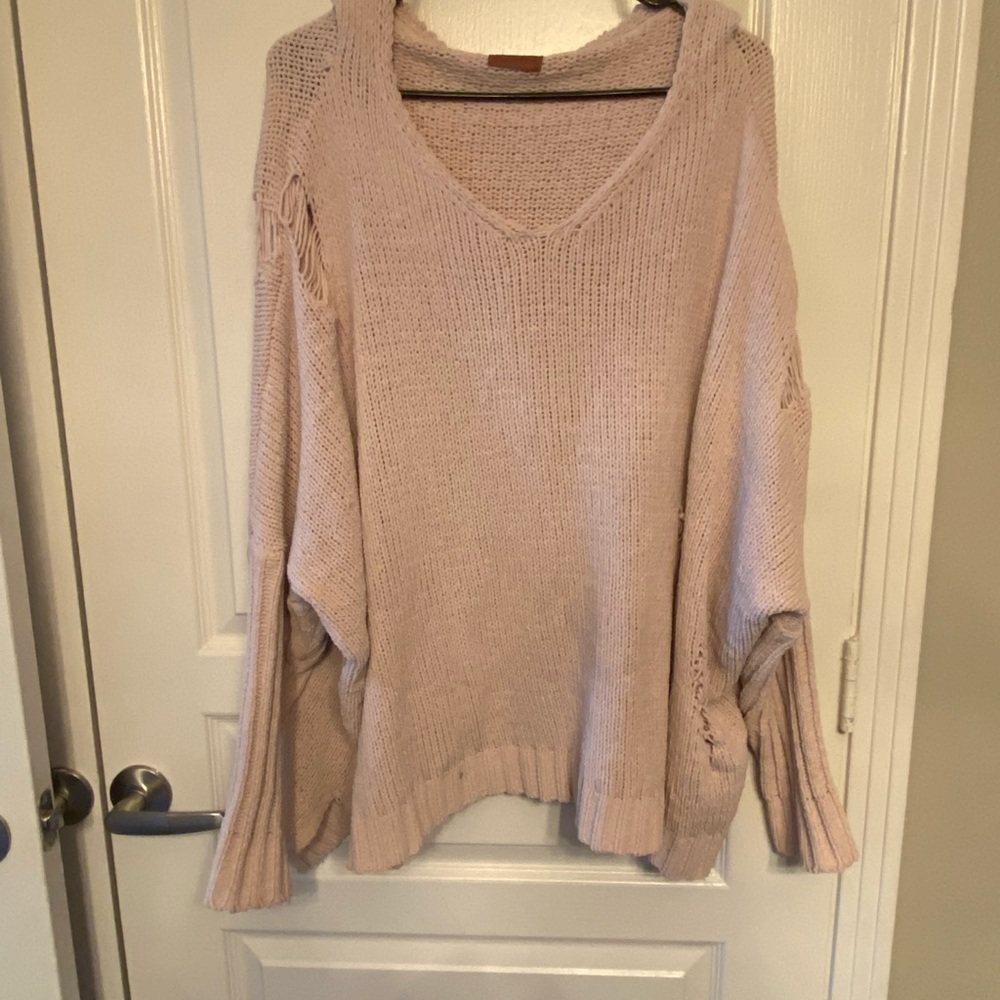 POL Beige Oversized-Distressed Hoodie